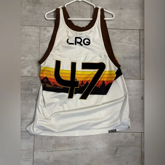 LRG White and Brown mesh Tank Top with Sunset Design - Picture 2 of 4